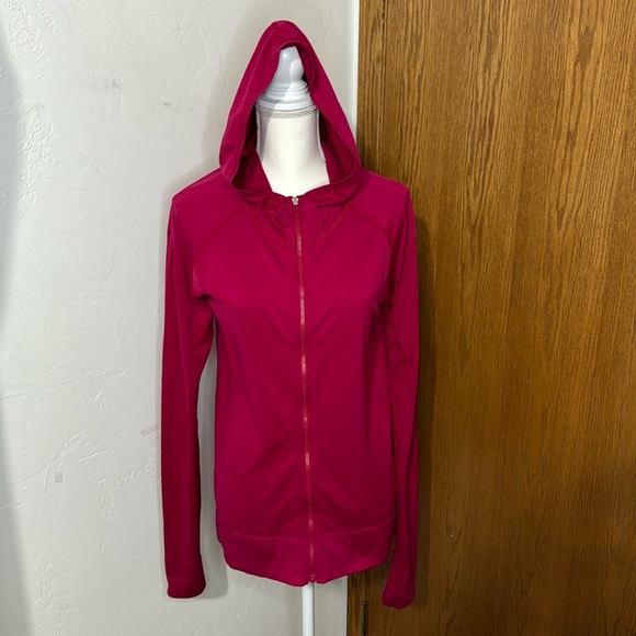 Nike fuchsia dri-fit light weight athletic zip up hooded jacket L - Picture 1 of 10